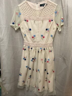 ModCloth Cream Embroidered Mesh Top